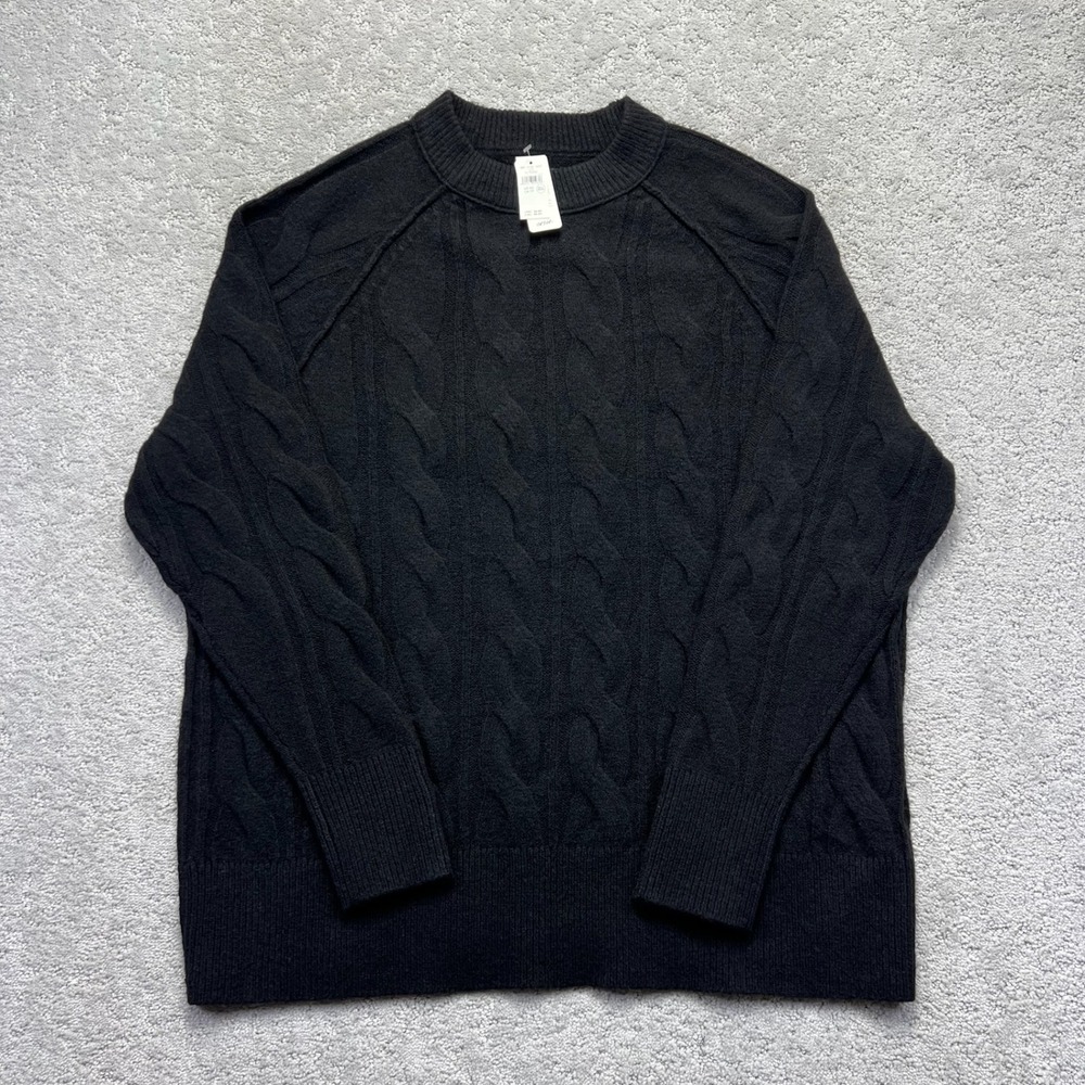 Aerie Sweater Womens XS Black Cable Knit Raglan Sleeve Oversized Loungewear